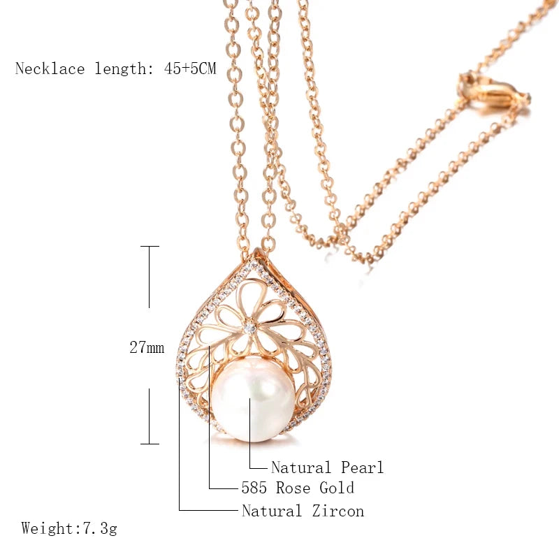Pearl Big Pendant Necklace for Women 585 Rose Gold Colour With Natural Zircon