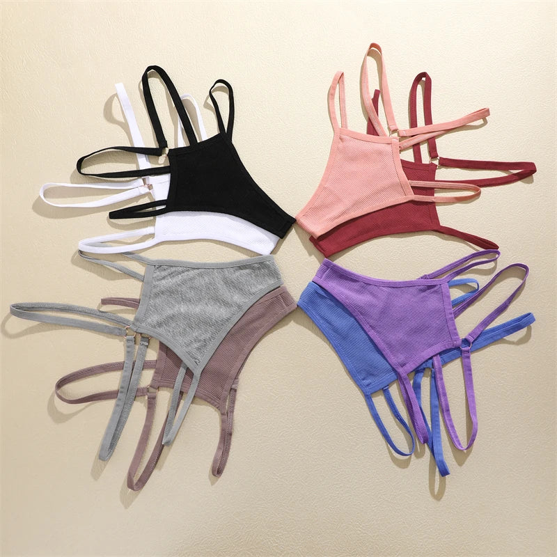 4-Pack Cotton Striped Thongs - Women's Low-Rise Breathable Underwear Set