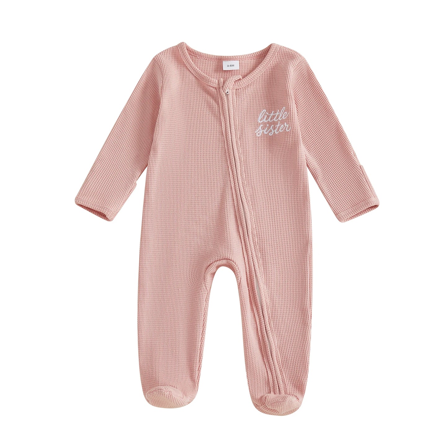 Baby Footed Romper - Long Sleeve Letter Embroidery Jumpsuit (0-12M)