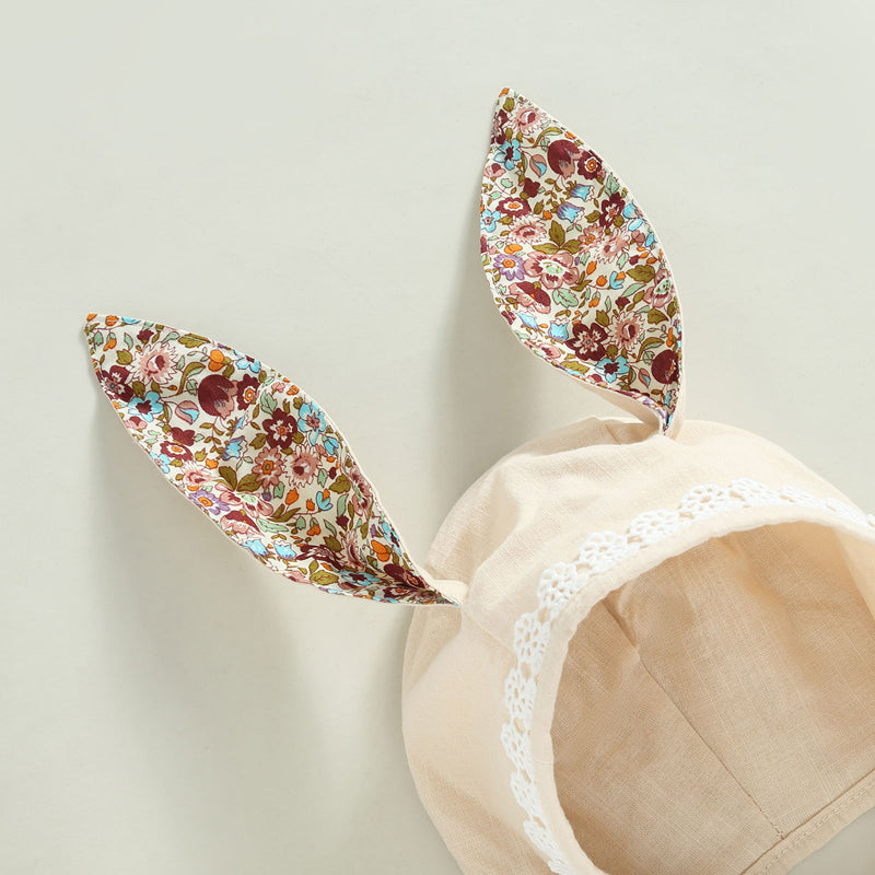 Easter Days Baby Girls Boys Romper 2pcs Cartoon Rabbit Floral Printed Sleeveless Bunny Ear Jumpsuit