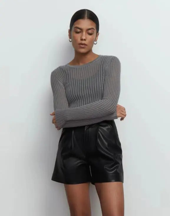 Women's Elegant Striped See Through Long Sleeve Top