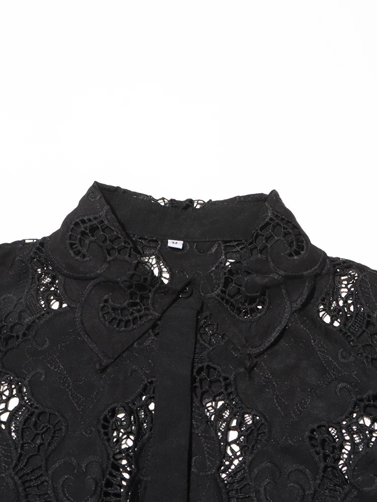 Women's Solid Hollow Out Two Piece Set - Stand Collar Sleeveless Top & Wide Leg Trousers