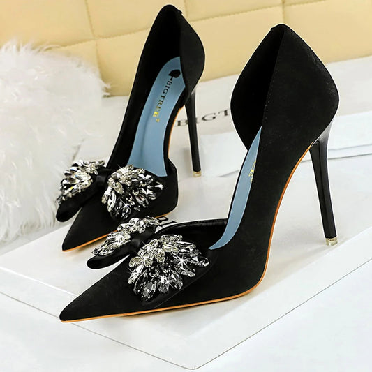 Women's Rhinestone Bow High Heels Stilettos Shoes