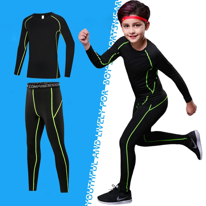 Kids Boy's Fitness Tracksuits Youth Warm Pants Top Underwear Tight Sports Compression Running Basketball Sportswear