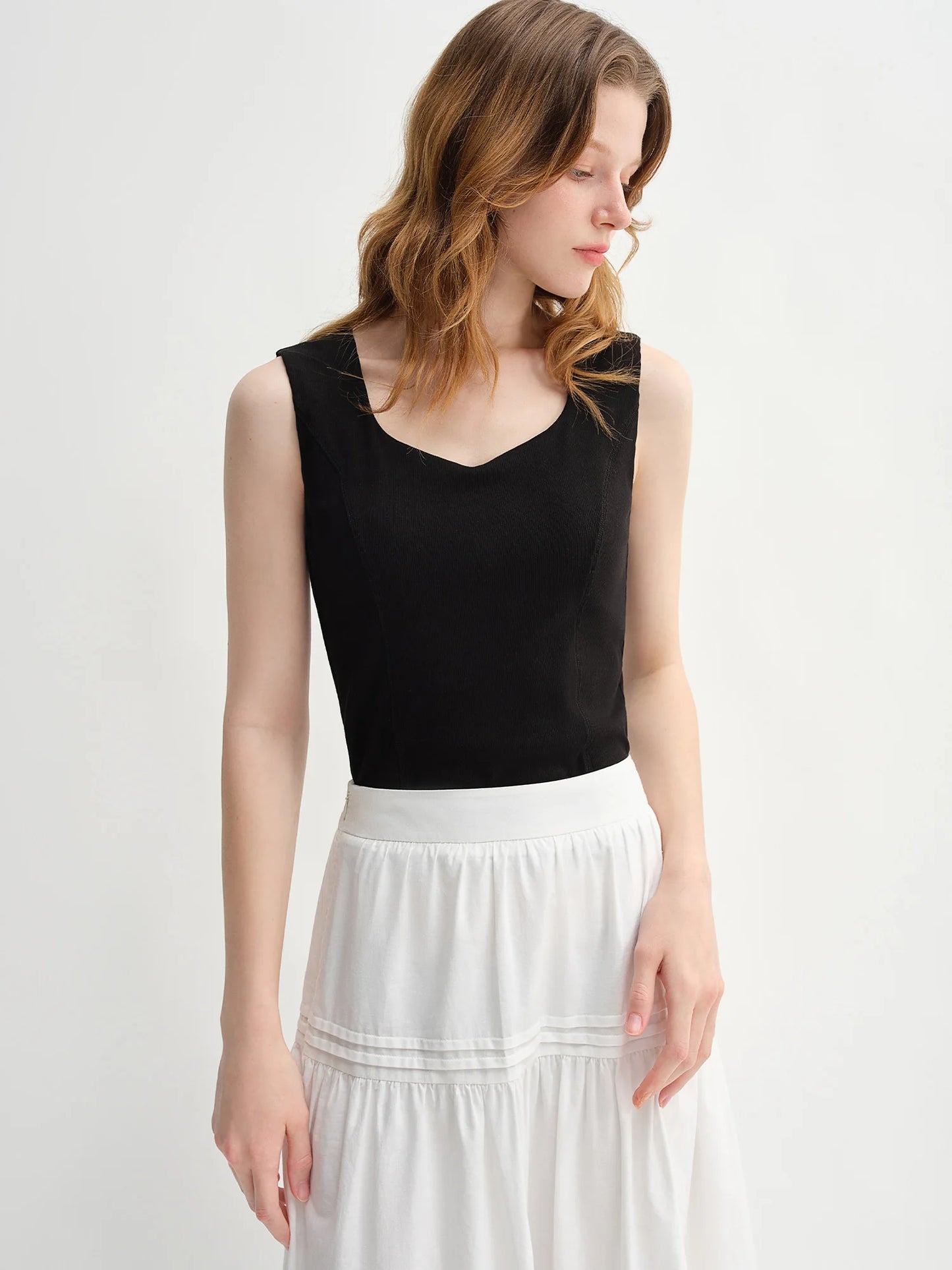 Women's Autumn Clothing Set - Long Sleeve Shirt & A-Line Skirt with V-Neck Top