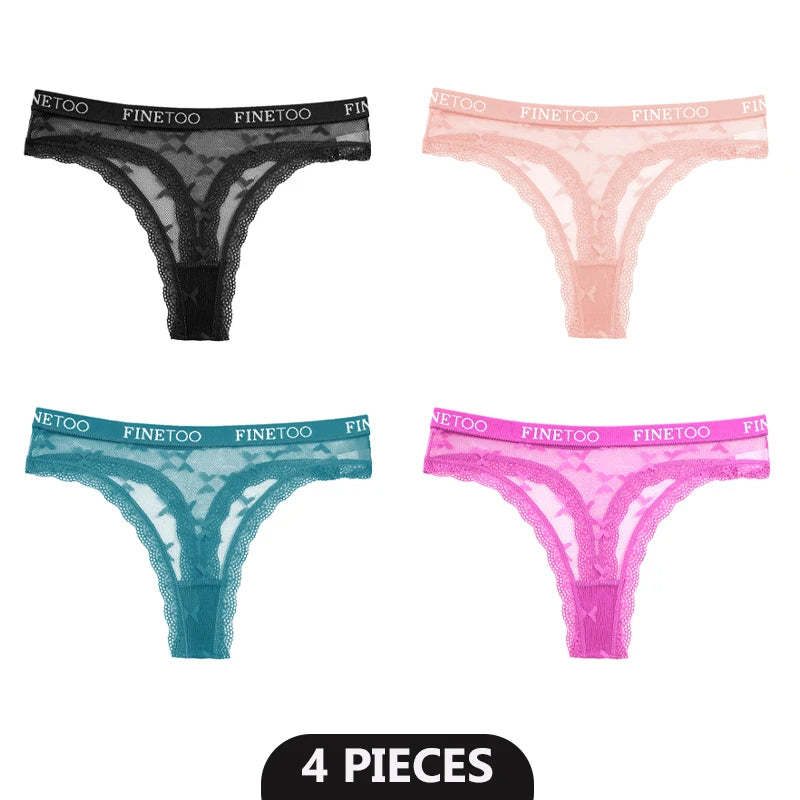 4-Pack Lace Hollow Out Thongs - Women's Floral Low-Waist Breathable Underwear