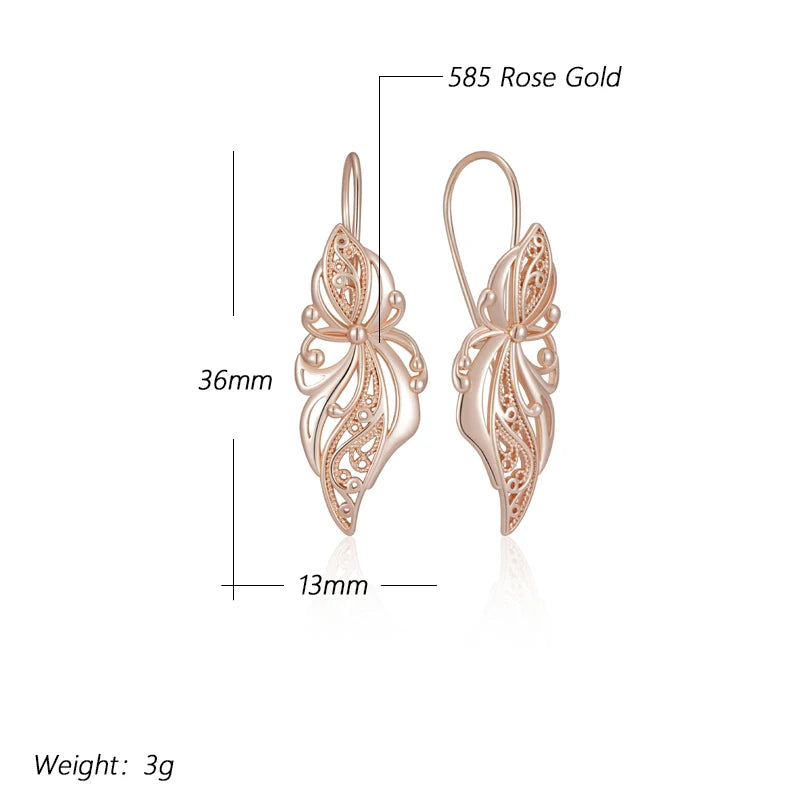 Glossy Rose Gold Dangle Earrings - Elegant Flower Design for Daily Wear