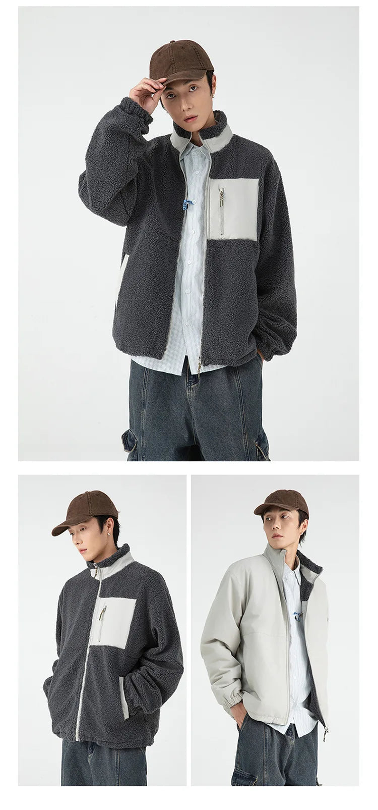 Unisex wool stand-up collar Double-sided two wear Thermal Jacket