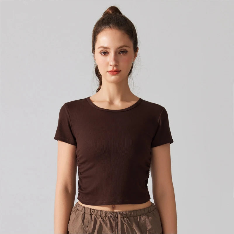 Women's Breathable Yoga Crop Top - Slim Fit Athletic T-Shirt