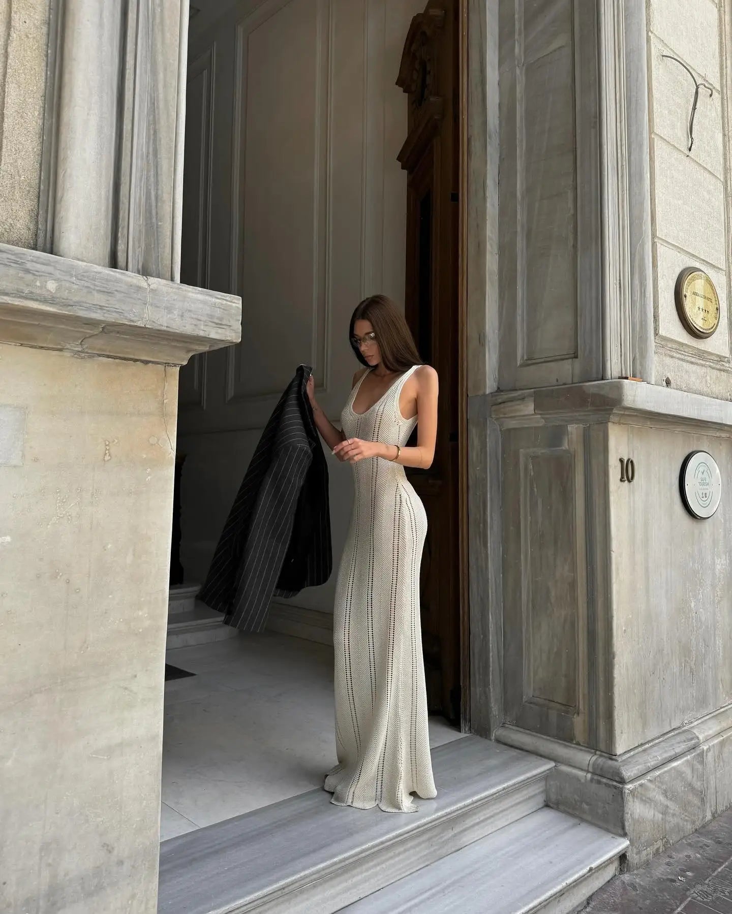 Crochet Knit Long Dress - Sleeveless Backless Bodycon Summer Cover Up