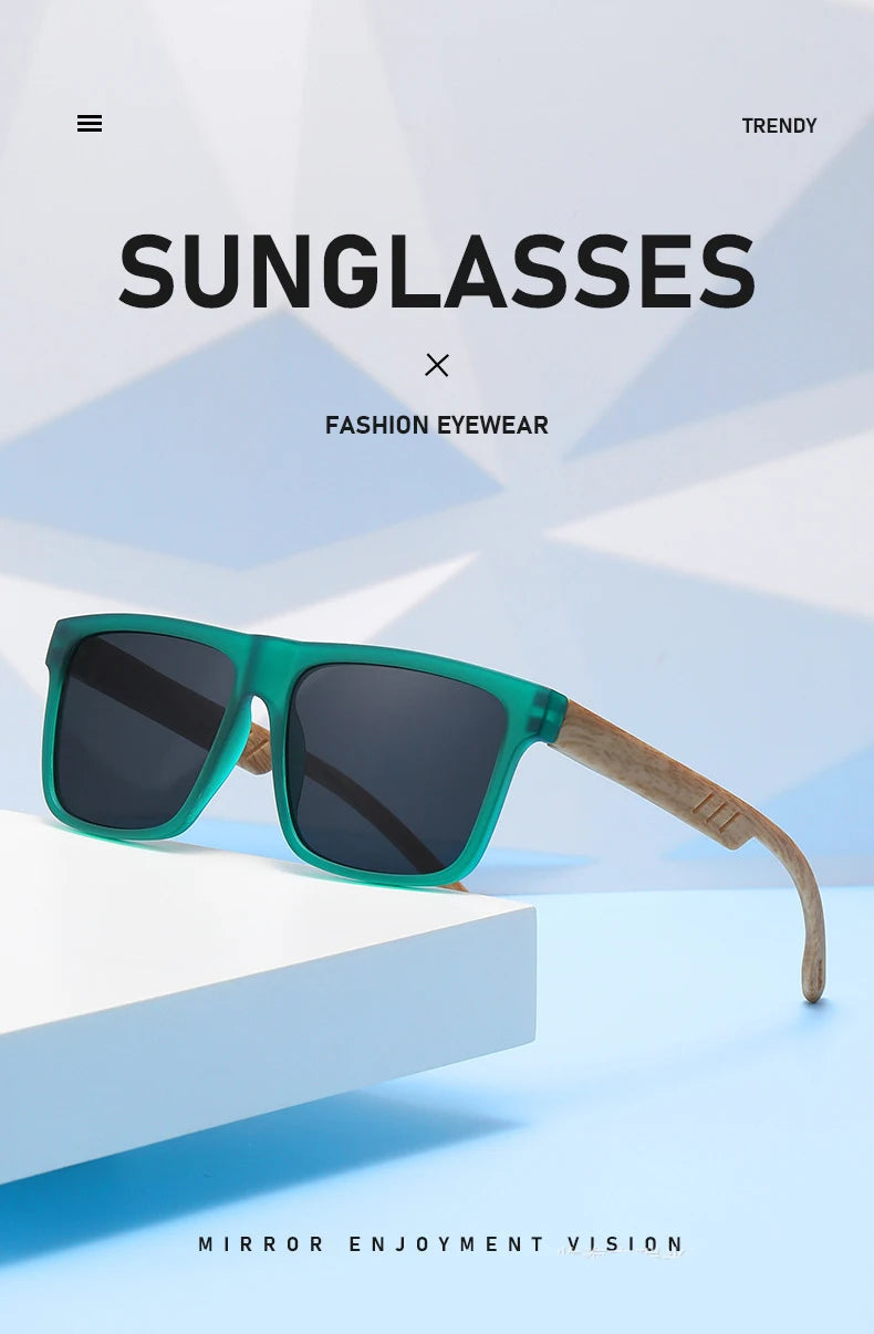 Unisex Square Sunglasses - Wood Effect UV400 Protection Driving Eyewear