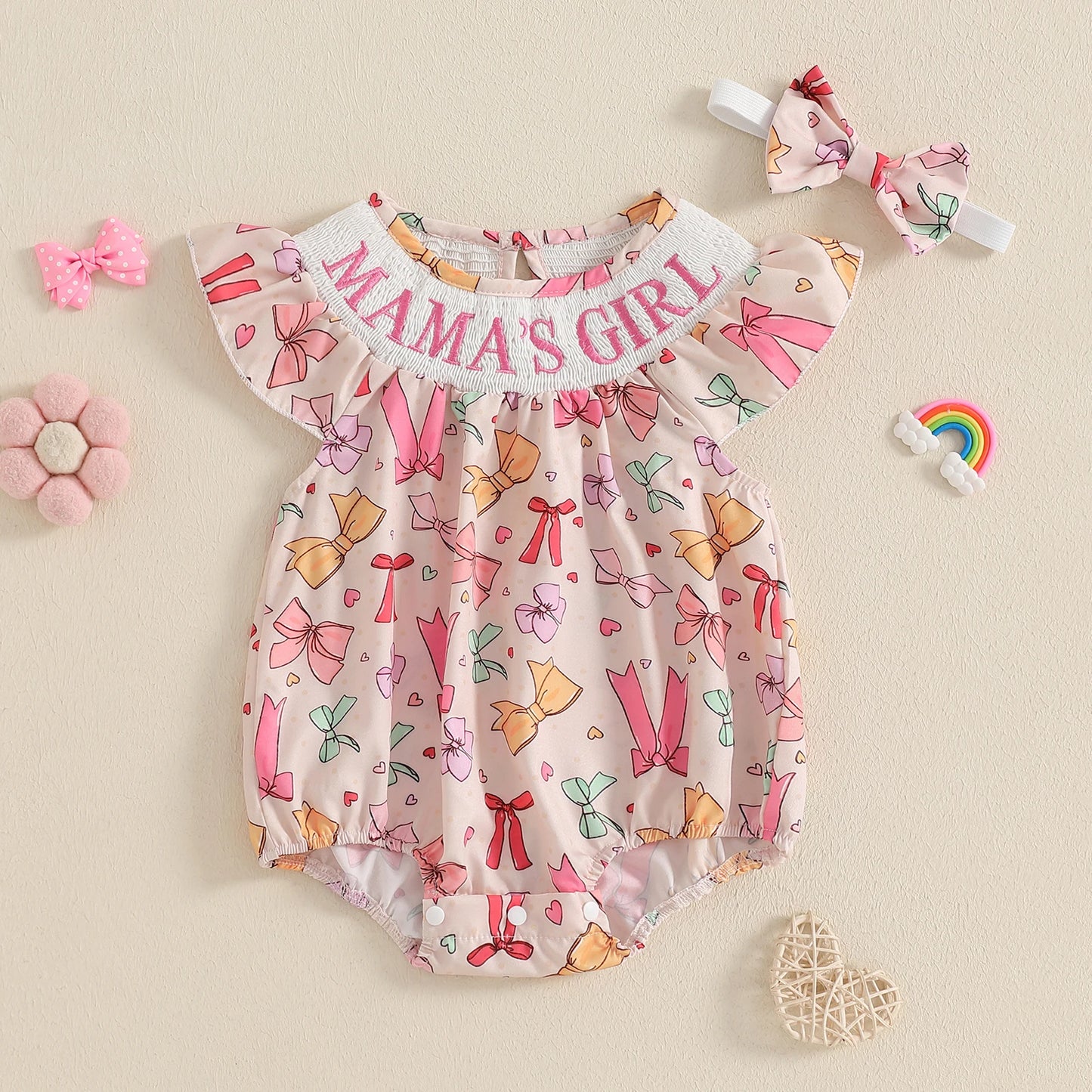 Baby Girls Summer Romper Set - Ruffles Fly Sleeve Letter Embroidery Jumpsuit