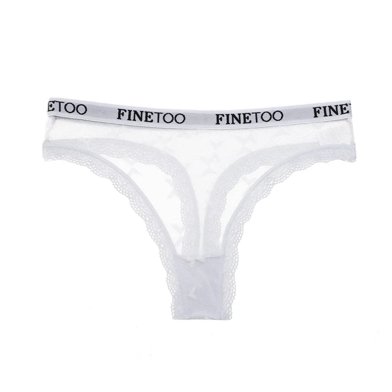 Women's Lace Low-Rise Thongs Letter Waist Transparent G-String Seamless Lingerie Hollow Out Perspective T-Back
