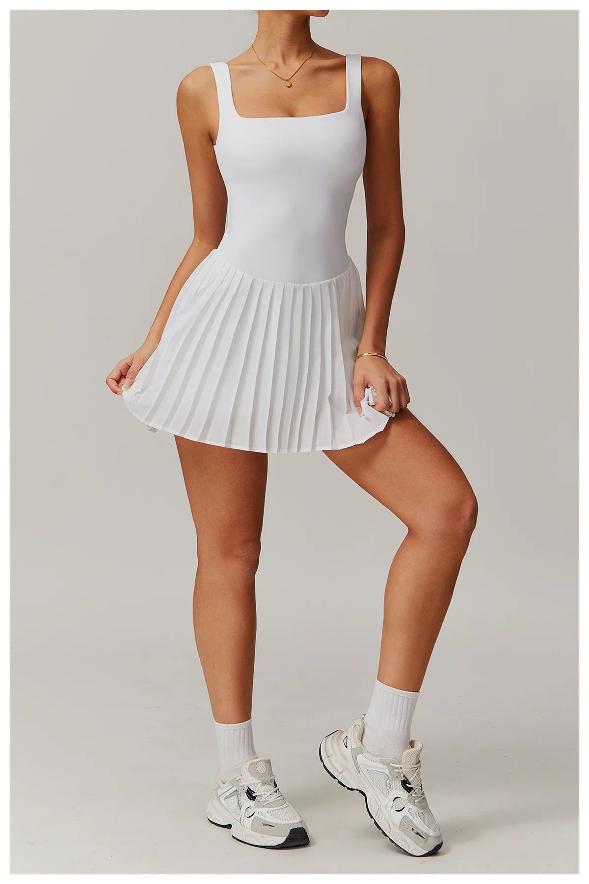 Tennis Skirt with Inner Lining - Pleated Golf Workout Dress with Pockets