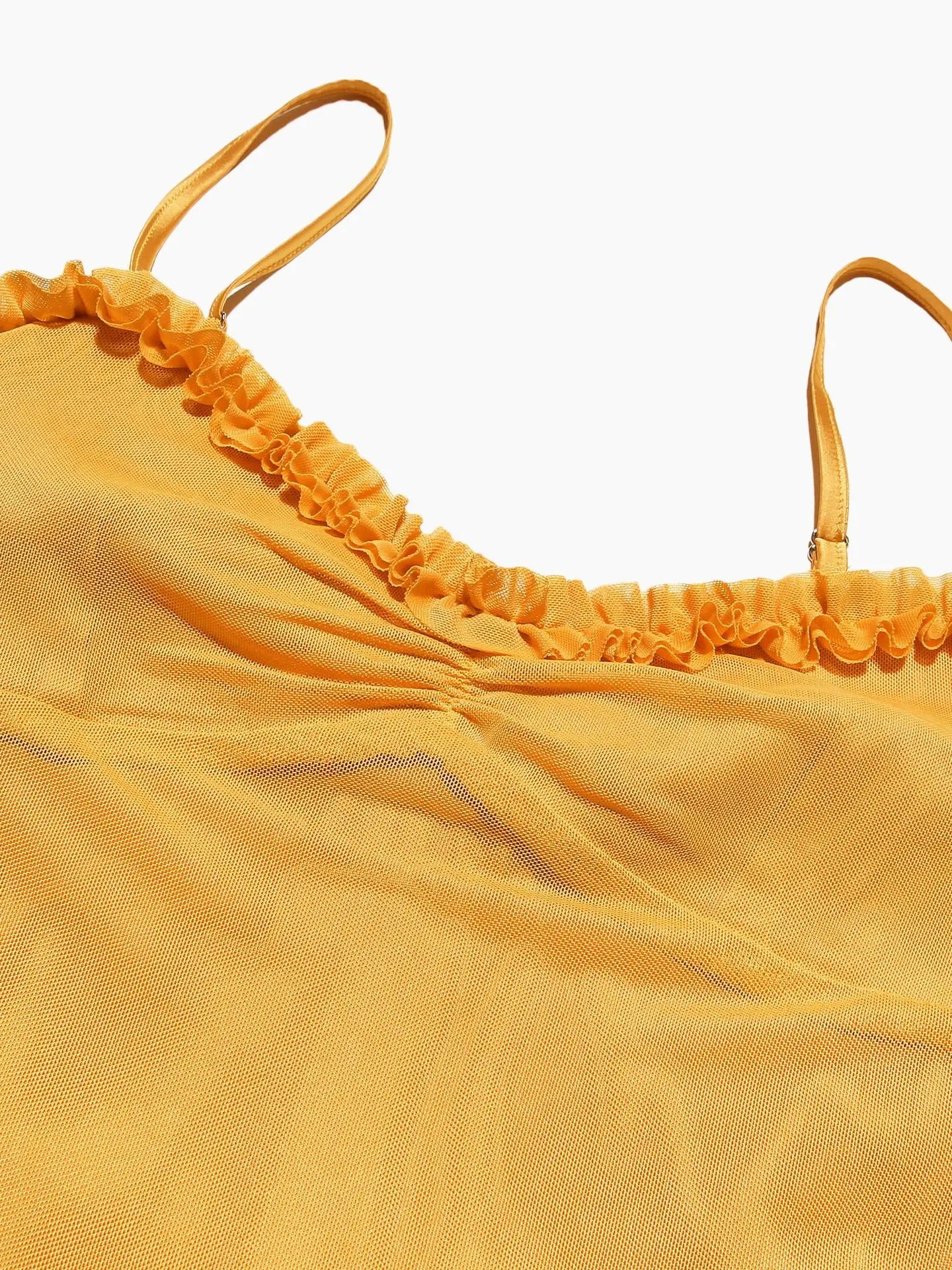 Women's Sheer Mesh Ruffled Front Gown Elegant Draped Prom Cocktail Maxi Dress Solid Fairy Ruched Slip Dress