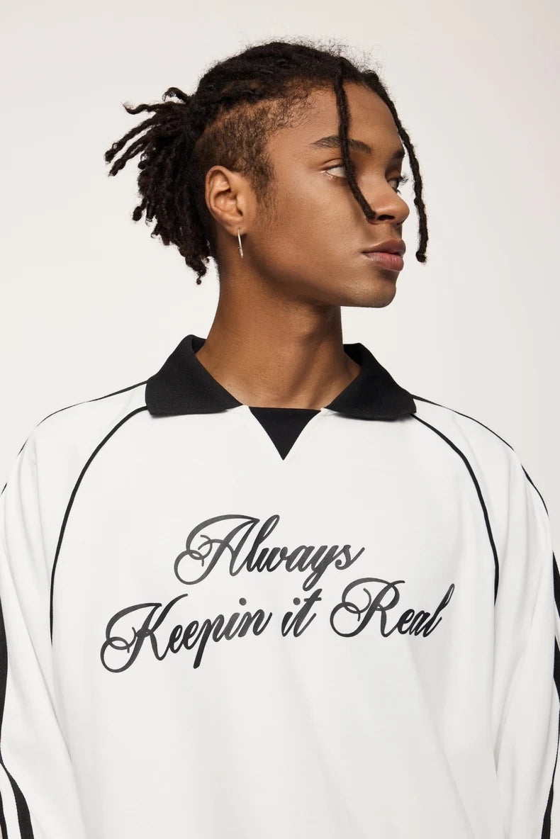 Unisex Streetwear POLO Trendy Oversized Colourblock Long-sleeved T-Shirt