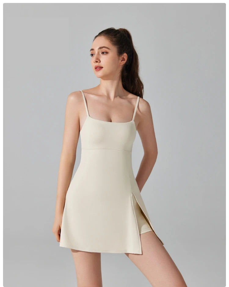Women's Sports One Piece Yoga Suit Breathable Quick Dry Short Sportswear Female Workout Tennis Dress