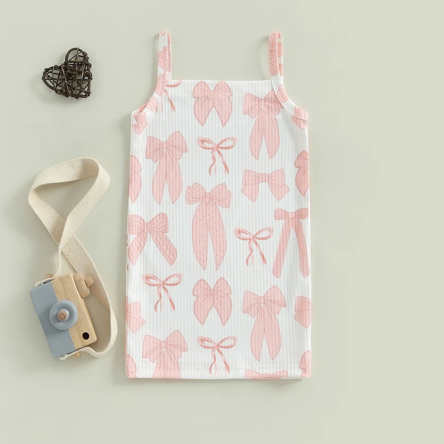 0-4Y Kids Girls Summer Dress Sleeveless Strap Bow Print Spaghetti Slim Fit Sundress for Beach