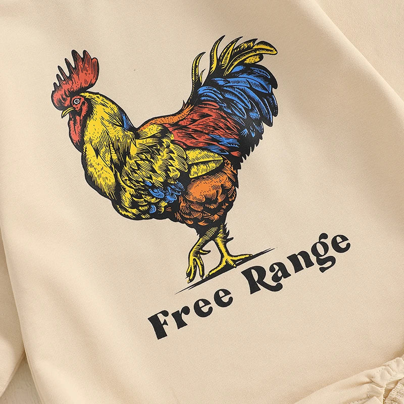 Baby Boys Western Rooster Print Romper - Spring Long Sleeve Crew Neck Jumpsuit (0-18M)