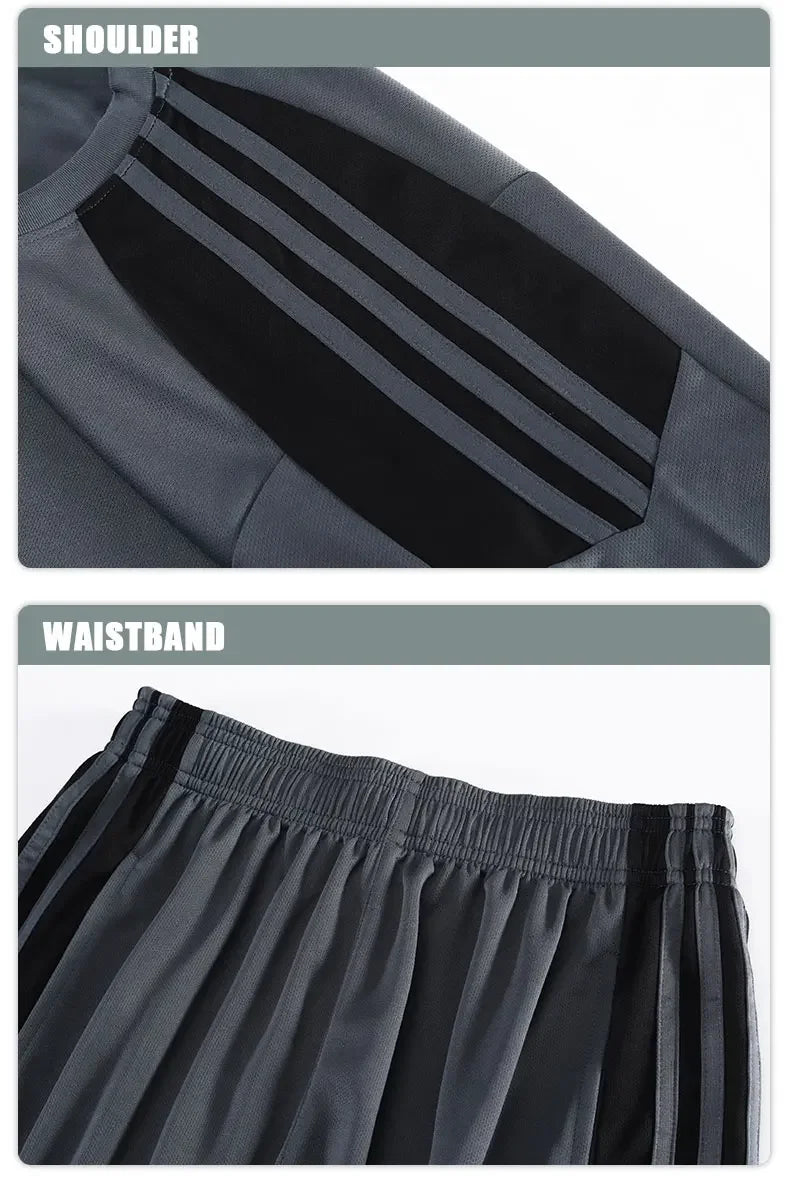 Men's Gym Suit Running Dry Fit Sports Jersey Basketball Breathable Short Sleeve Outdoor Football 2pcs Set