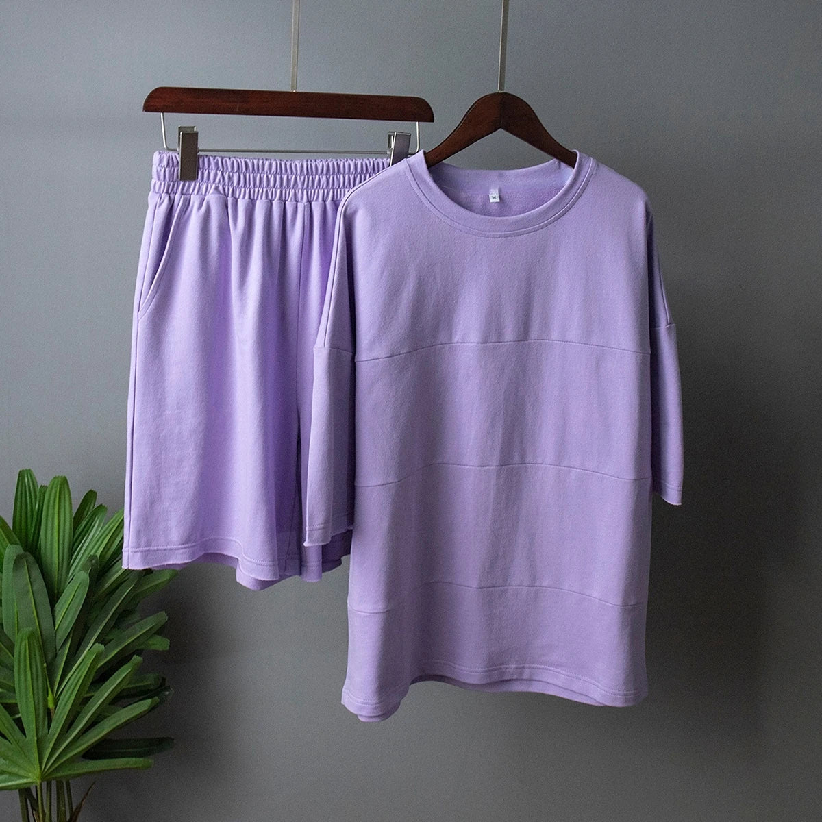 Women's 100% Cotton Shorts Set Half Sleeve Patchwork T Shirts & High Waist Shorts Two Pieces Set