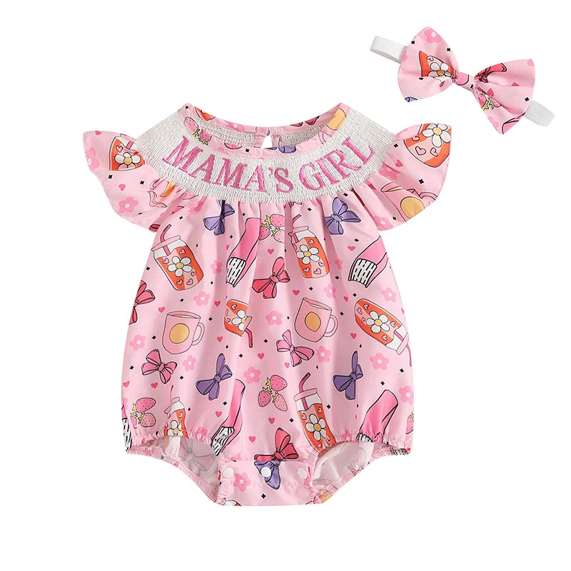 Baby Girls Summer Romper Set - Ruffles Fly Sleeve Letter Embroidery Jumpsuit