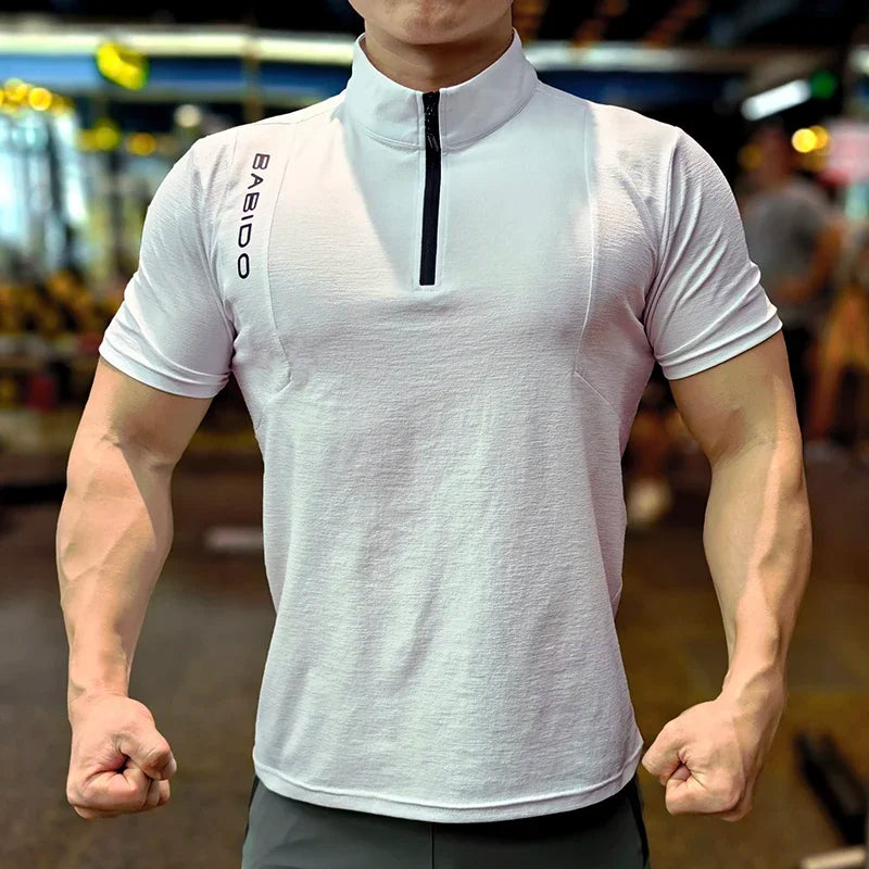 Men's Fitness Sport Clothing Bodybuilding Training Gym Running Short Sleeve Muscle Fit Top Quick Dry Rashguard T-Shirt