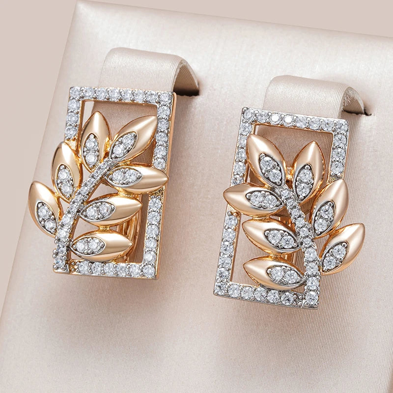 Women's 585 Rose Gold Silver Colour Mix Natural Zircon Retro Square Wide Crystal Flower Drop Earrings
