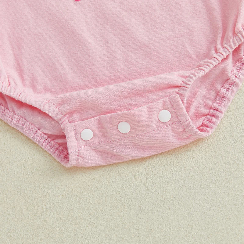 0-18M Baby Girls Summer Romper Short Sleeve Bow Letter Embroidery Bodysuit Babygrow Jumpsuit
