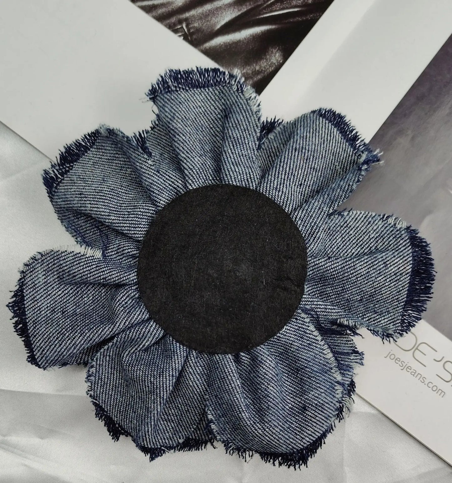 Handmade Denim Rose Flower Brooch - 15cm Fashion Corsage Lapel Pin