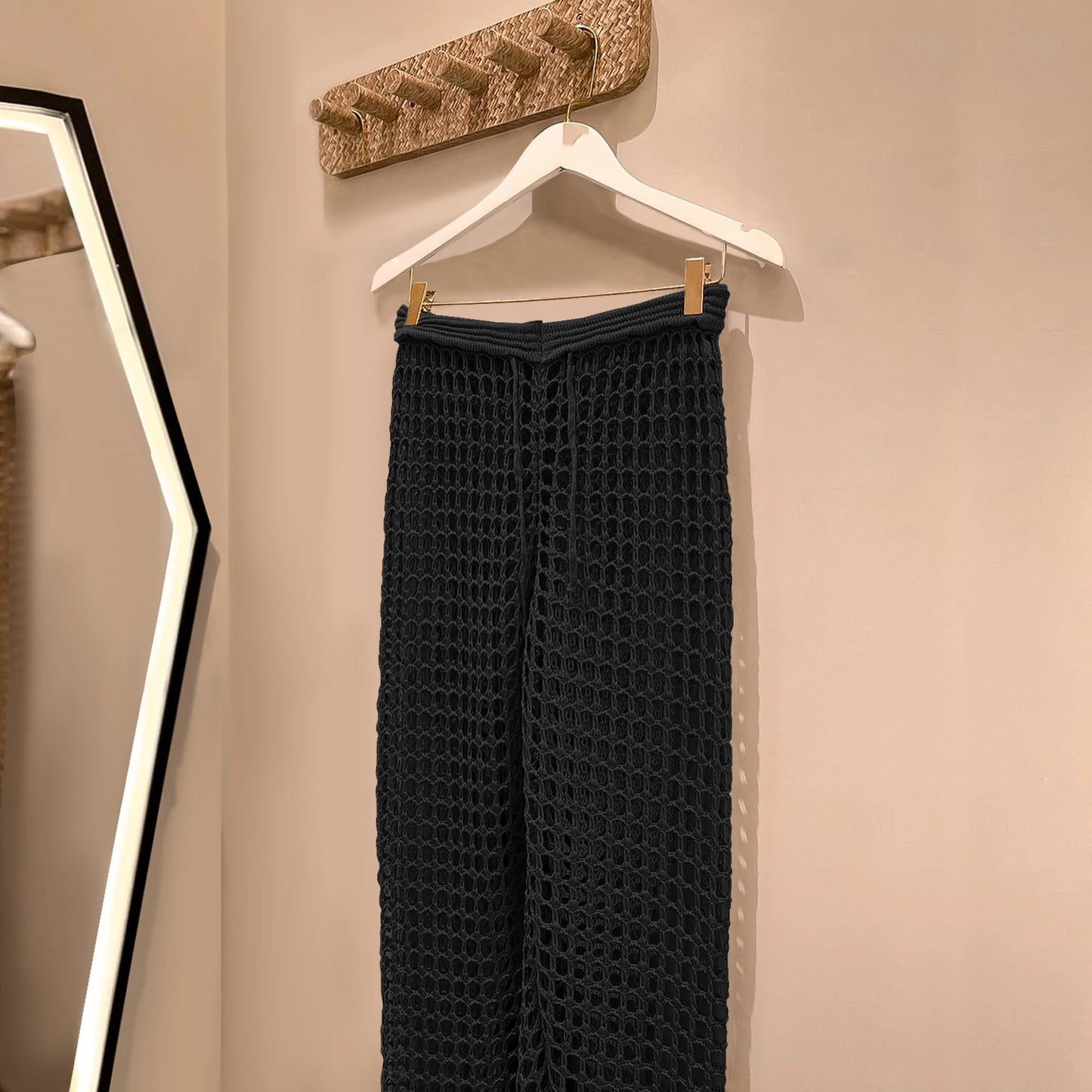 Elegant Wide Leg Knit Pants - Women's Summer Elastic Waist Trousers