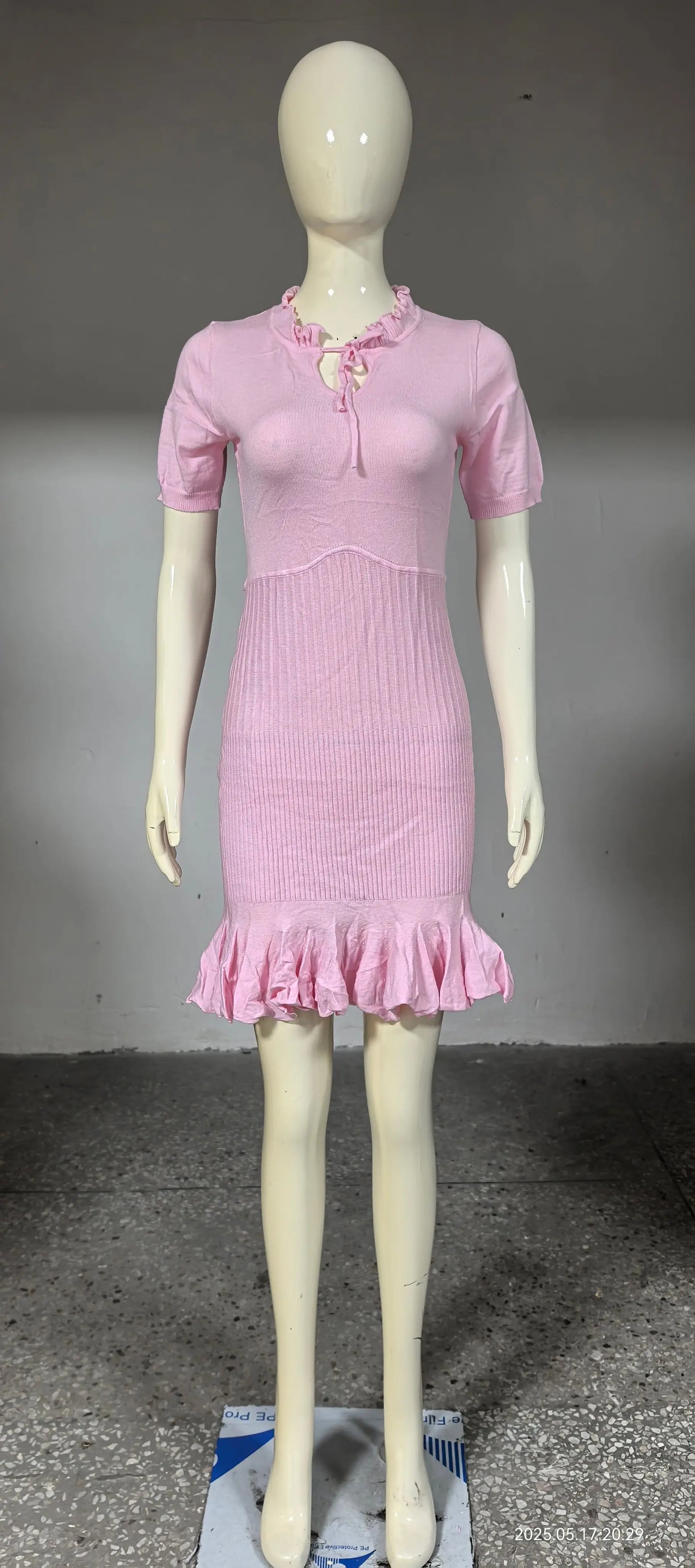 Women's Autumn Tie Front Ribbed Knit Mini Dress - Bodycon Party Dress