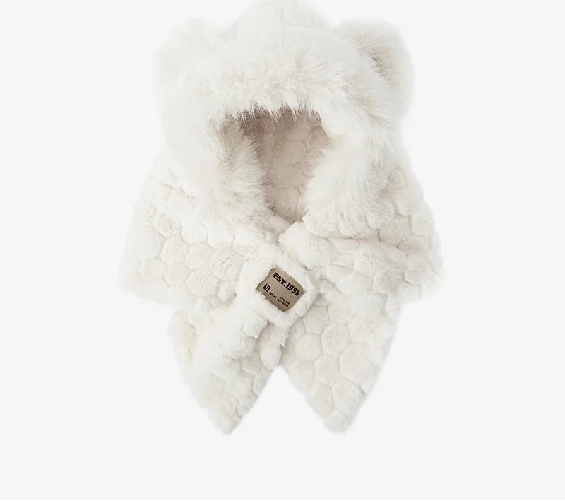 Cute Bear Hooded Scarf - Plush Neck Warmer Winter Accessory