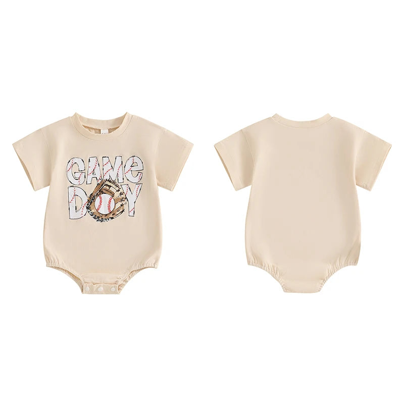 0-18M Baby Girls Boys Baseball Romper Letter Print Short Sleeve Bodysuit Summer Babygrow