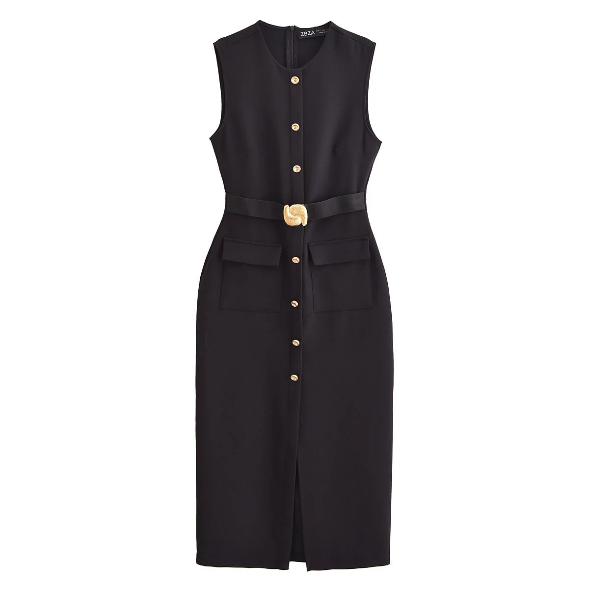 Women's Matching Belt Crepe Fabric Midi Dress