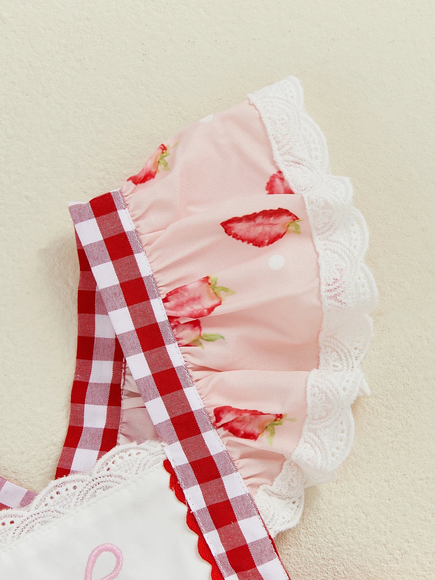 Baby Girls Strawberry Plaid Romper Dress - Flutter Sleeve Summer Jumpsuit (0-24M)