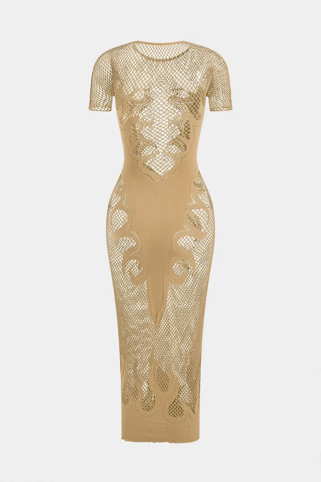 Knit Cut-Out Sheer Dress - Short Sleeve Column Party Dress and Cover Up