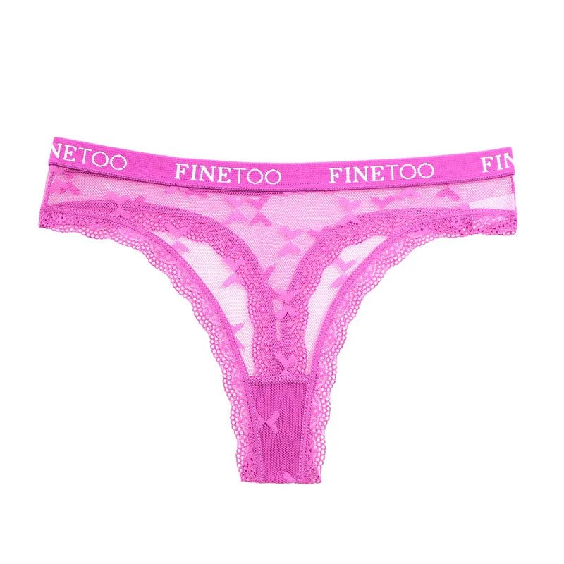 Women's Lace Low-Rise Thongs Letter Waist Transparent G-String Seamless Lingerie Hollow Out Perspective T-Back