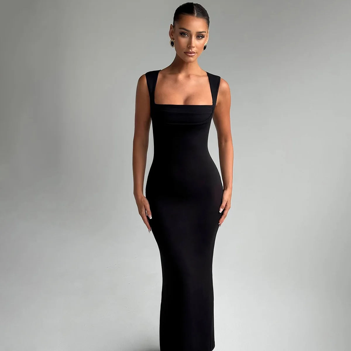 Women's Square Neck Elegant Maxi Outfits Sleeveless Bodycon Dress