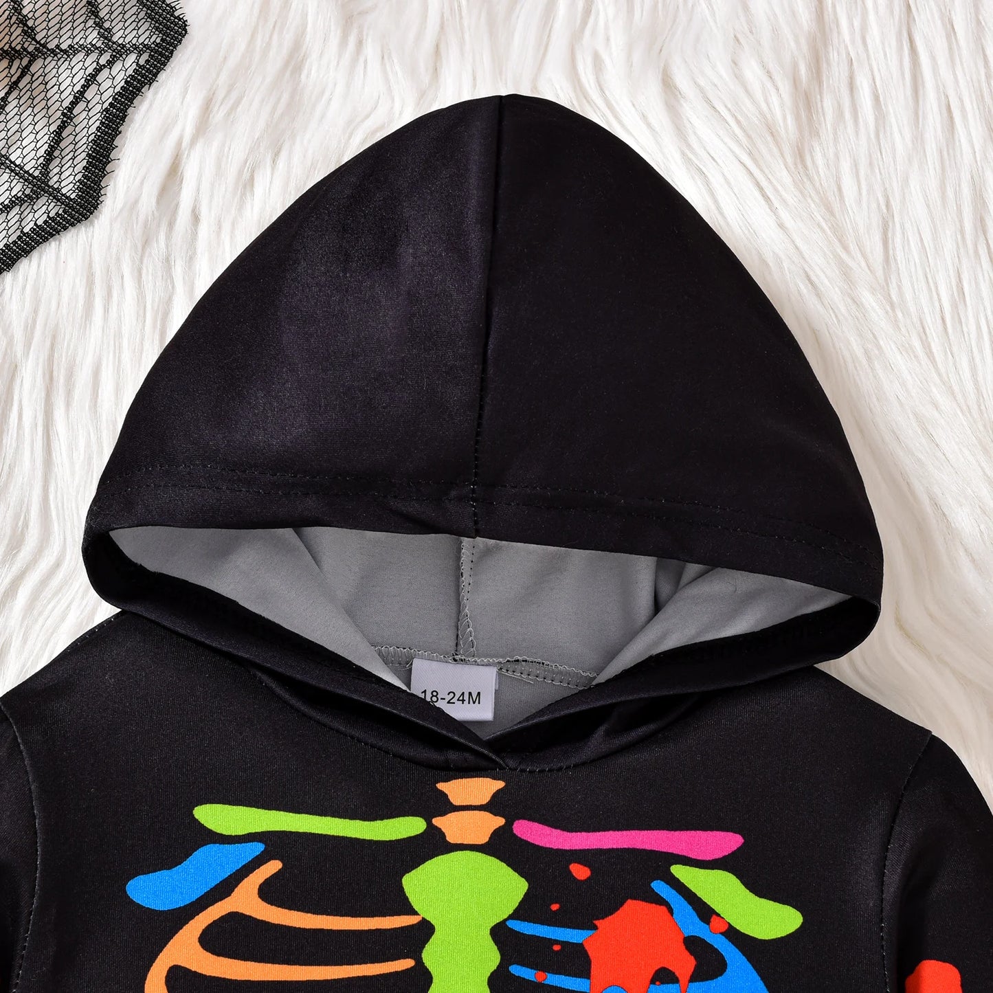 1-6Y Kids Boys Halloween Dark Skeleton Costume Clothes Sets Long Sleeve Cartoon Hooded Tops and Pants
