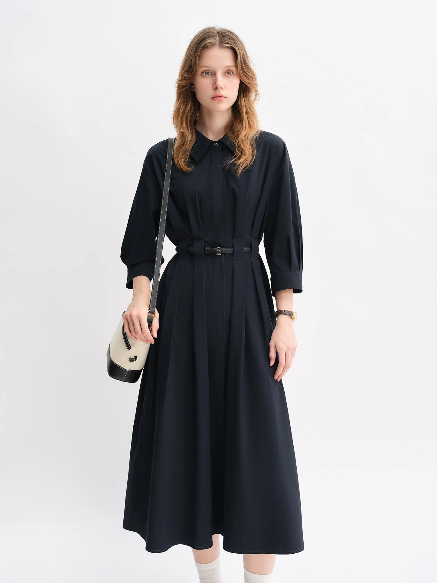 Women's Autumn Clothing Set - Long Sleeve Shirt & A-Line Skirt