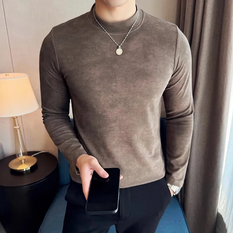 Men's Spring Autumn Tie-Dye 95% Cotton Long Sleeve Slim Fit Casual Elastic T-Shirt