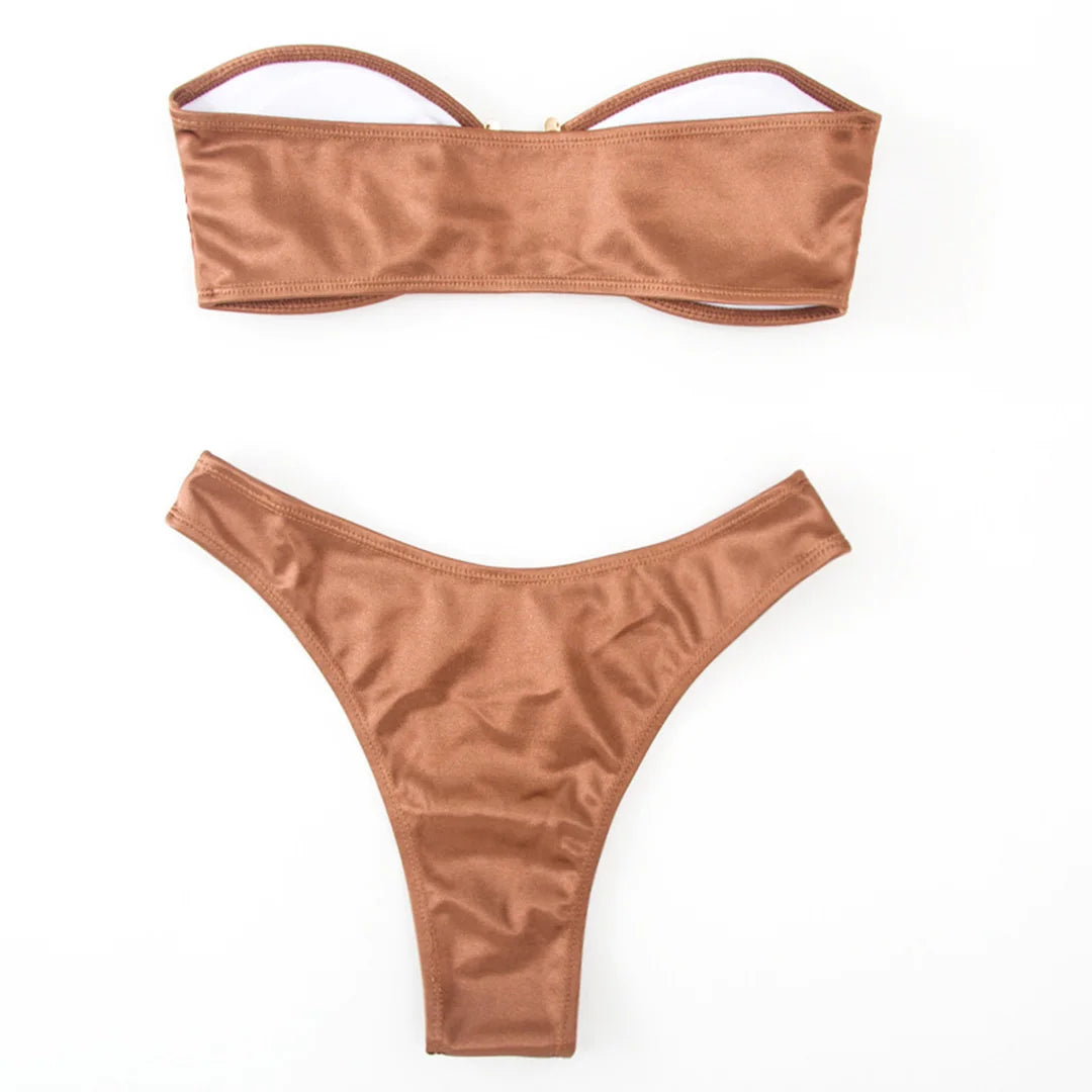 Women's Bandeau Bikini Women Swimwear Female Swimsuit Two-pieces Bikini set Padded Bather Bathing Suit Swim V4647