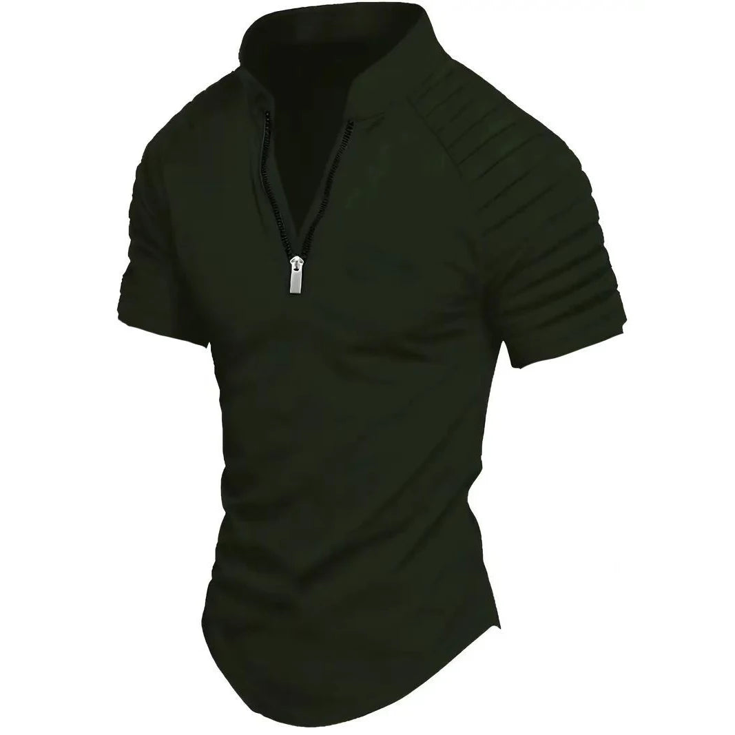 Men's Summer Stand Collar Short Sleeve Half Zipper Casual Polo Shirt