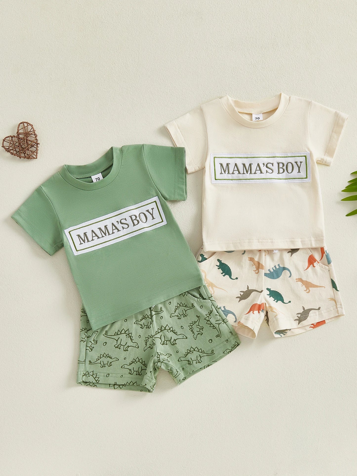 0-3Y Casual Baby Boys Summer Clothes Sets Letter Embroidery Short Sleeves T-Shirt and Dinosaur Print Shorts Set