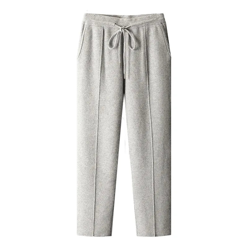 Men's Wool Heavyweight Knitted Drawstring Straight Warm Trousers