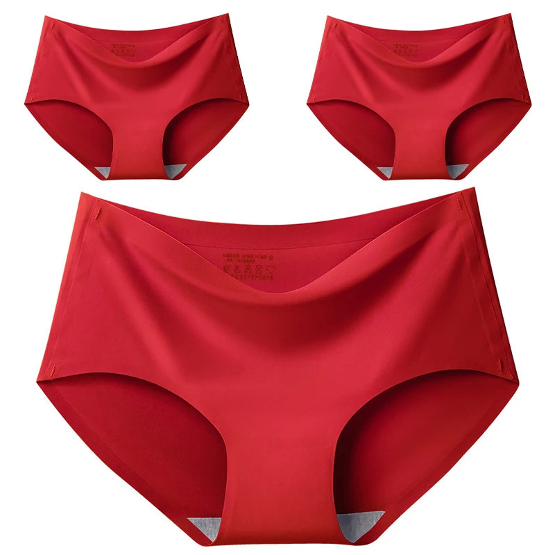 Women's 3Pcs Seamless Ice Silk Underwear Invisible Comfort Briefs Mid-waist Panties Breathable Lingerie