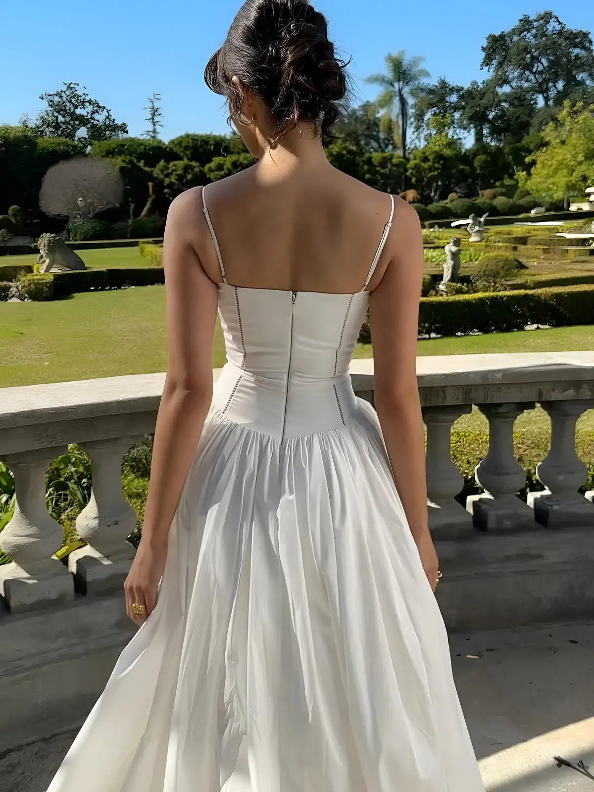 Women's Corset Detail Spaghetti Strap Knotted Long Summer Dress