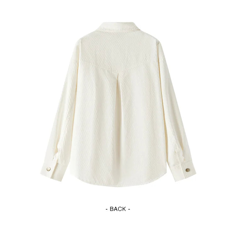 Women's Long Sleeve Diamond Pattern Cotton Shirt - Mid-Length Oversize Top