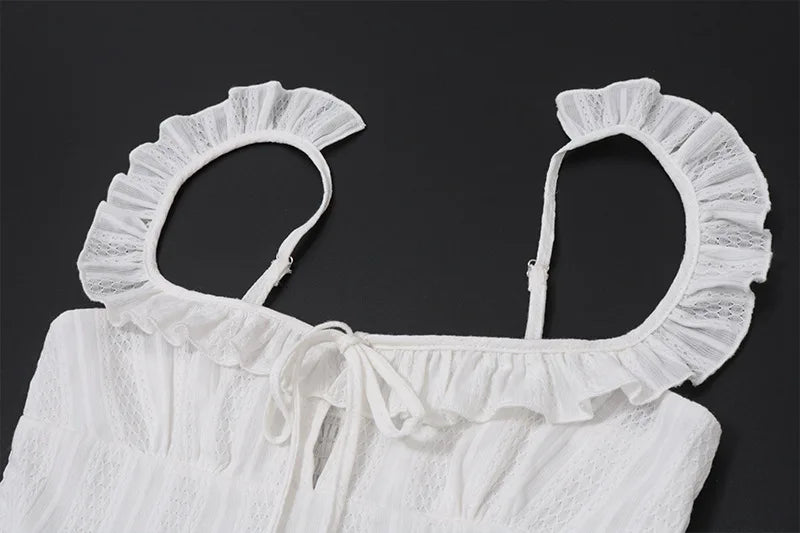Women's Elegant Ruffled Detail Tie Front Mini Coquette Outfits Summer Backless A-Line Slip Pleated Dress
